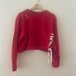 Soul Cycle Casey Crop Lace Up Red Sweatshirt